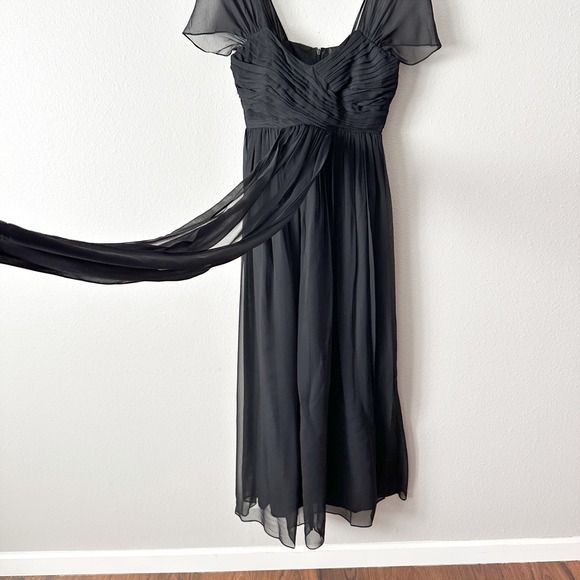 J. Peterman Black Silk Chiffon Ruched Empire Waist Gown Dress Women's Size 6 - Picture 5 of 15